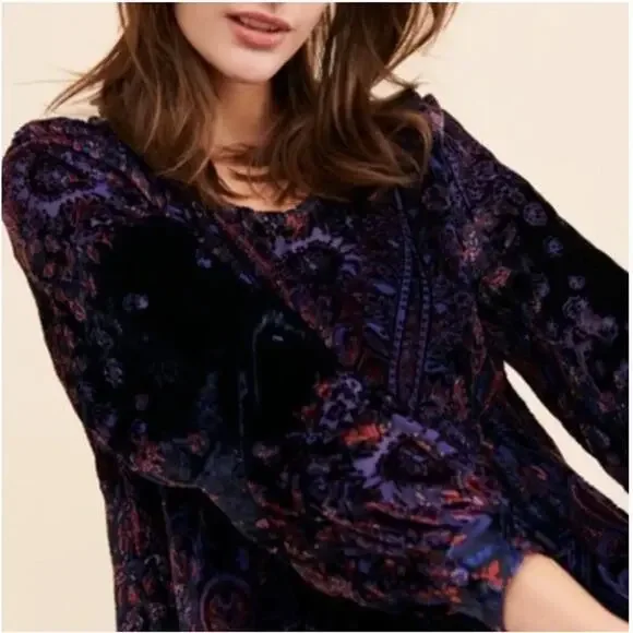 FREE PEOPLE Mirror Mirror Velvet Mini Dress in Purple Sz S - Picture 2 of 5